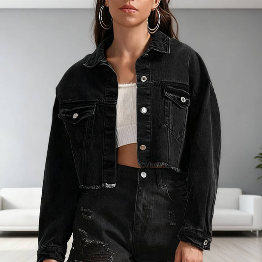 Fashionable fringed loose short denim jacket