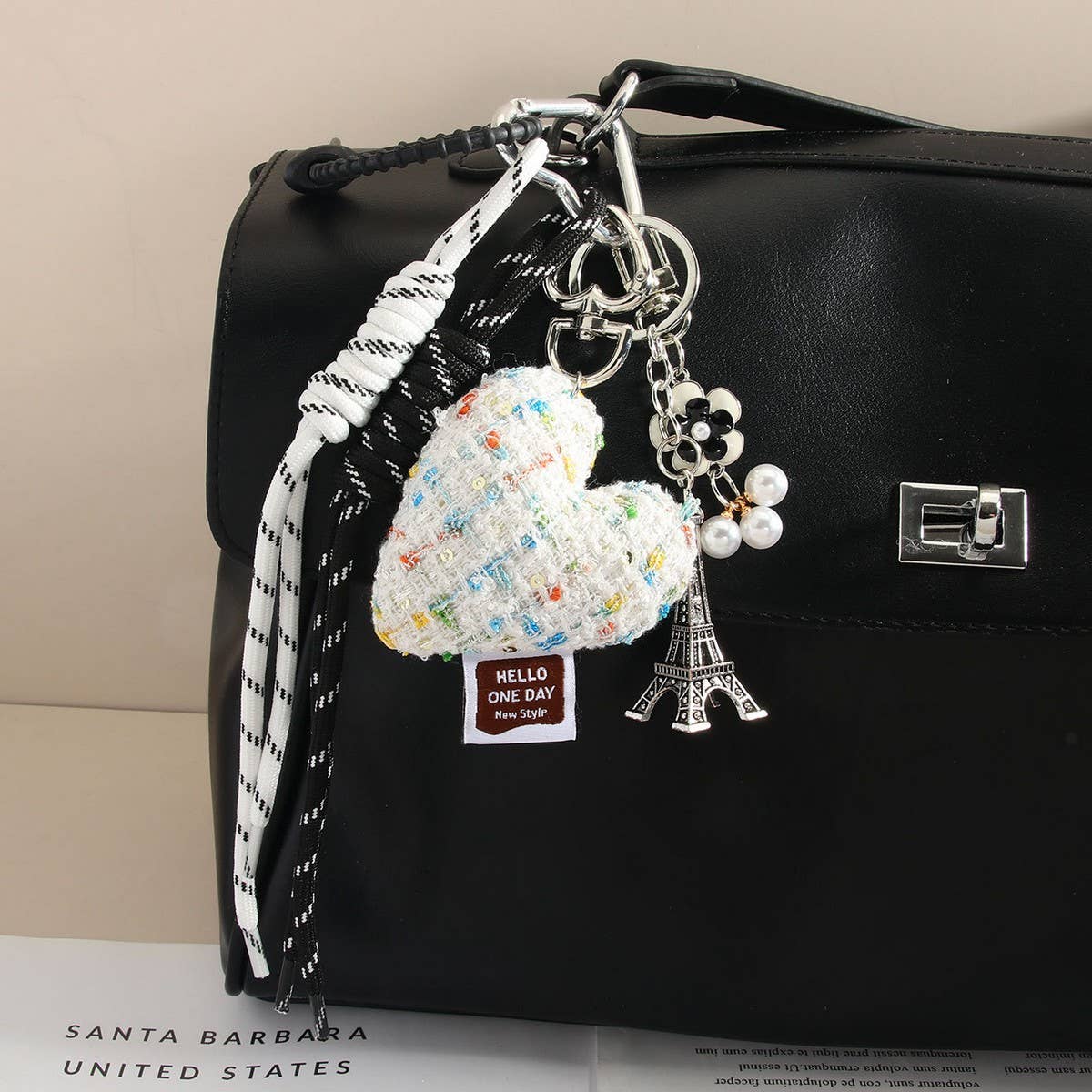 Heart Bow Fabric Charm ? Braided Bag Accessory
