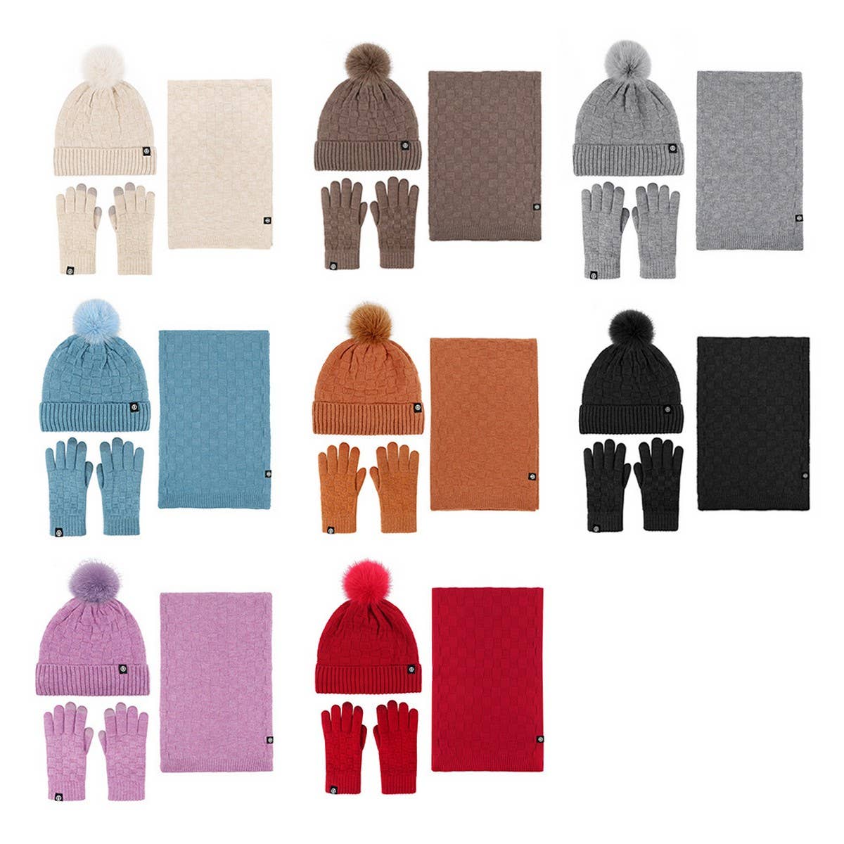 WINTER OUTDOOR WARM KNITTED SCARF THREE-PIECE SET