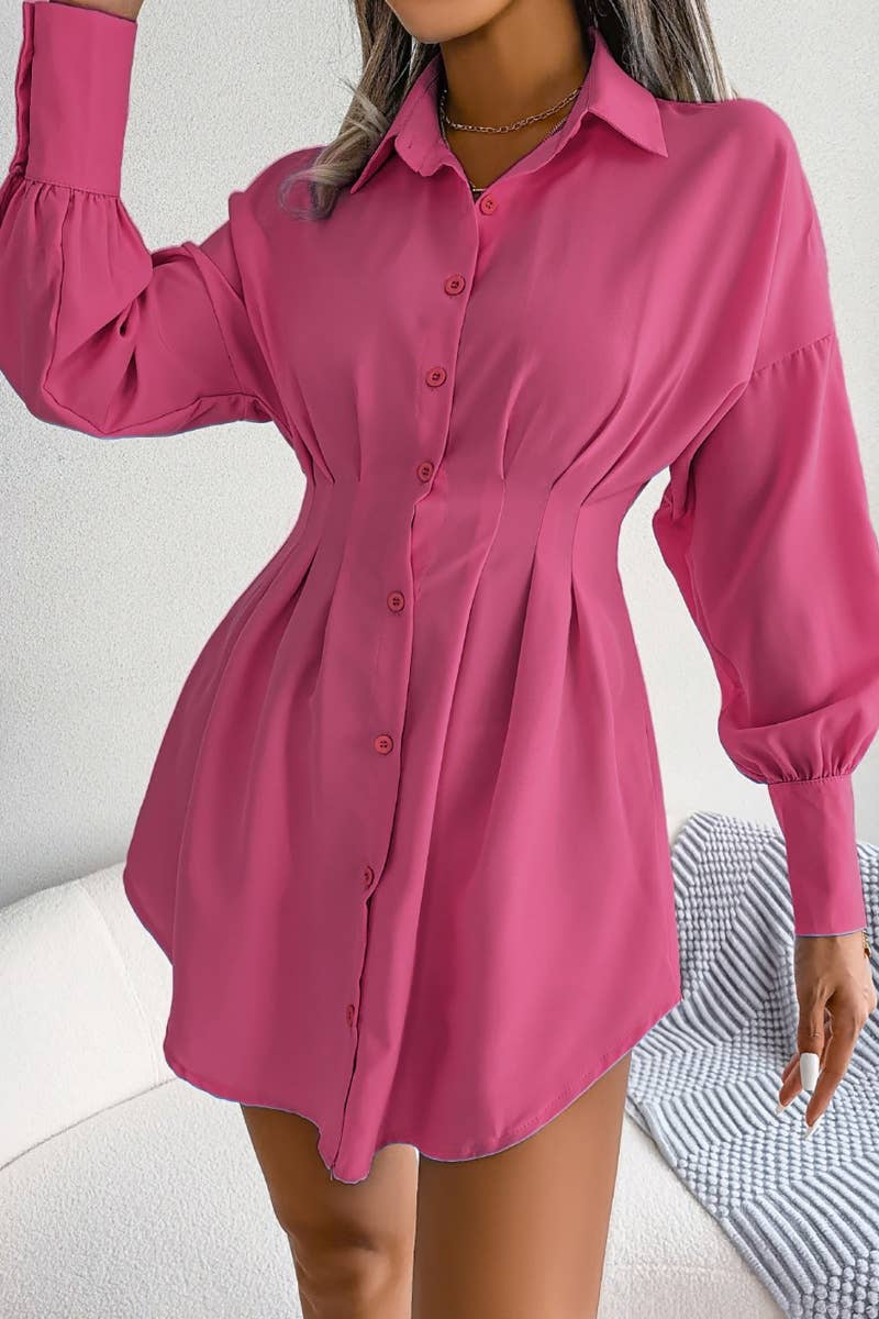 CWTSTL1200_LANTERN SLEEVE WAIST ASYMMETRIC SHIRT DRESS