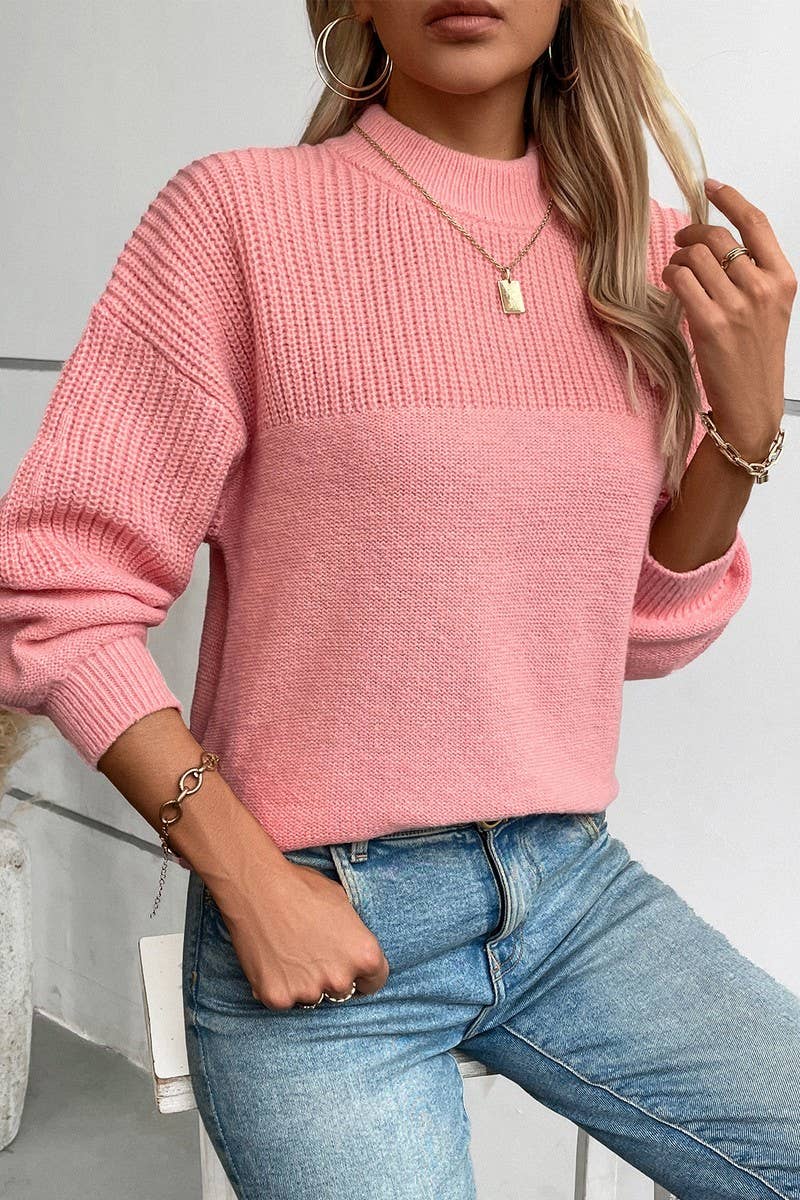 CWOSWL2875_HALF TURTLENECK PULLOVER KNITTED SWEATER