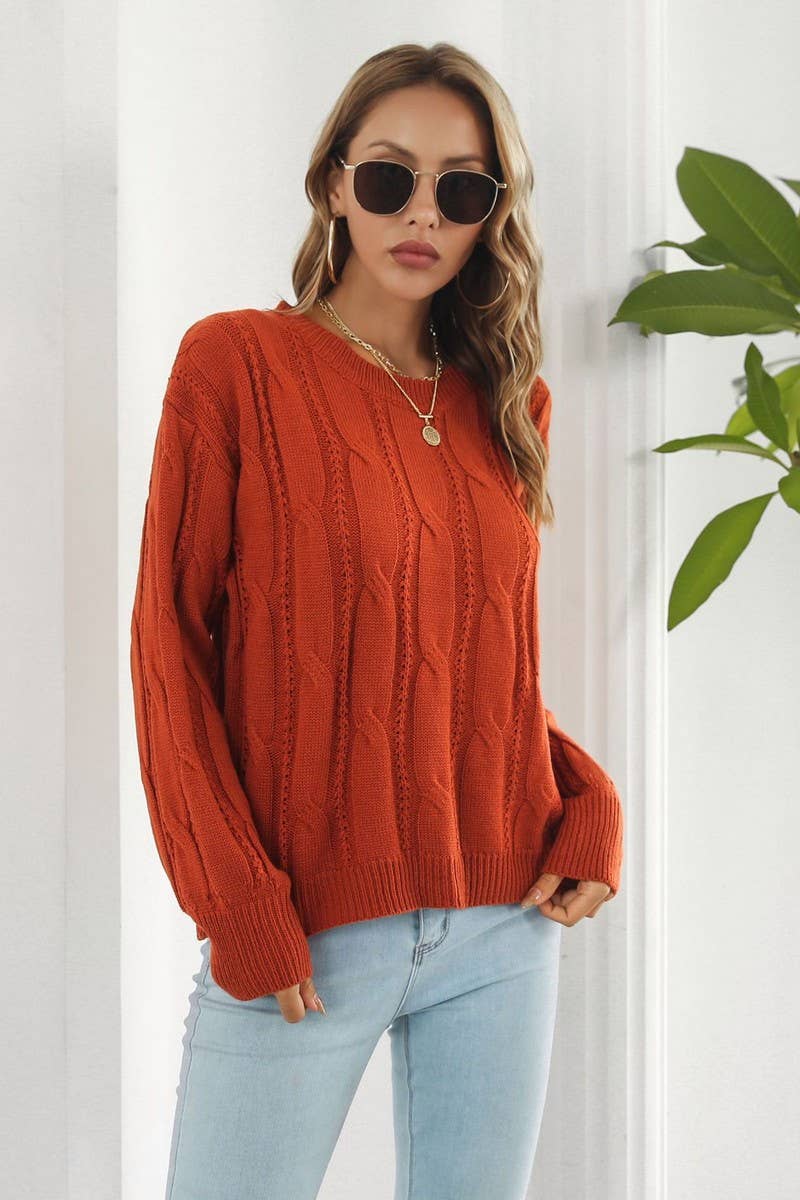 CWOSWL4083_CABLE KNITTED LONG SLEEVES CREWNECK SWEATER
