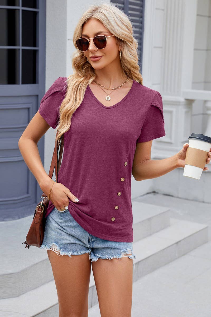 CWTTS0824_V-Neck Short Sleeve Knit Top