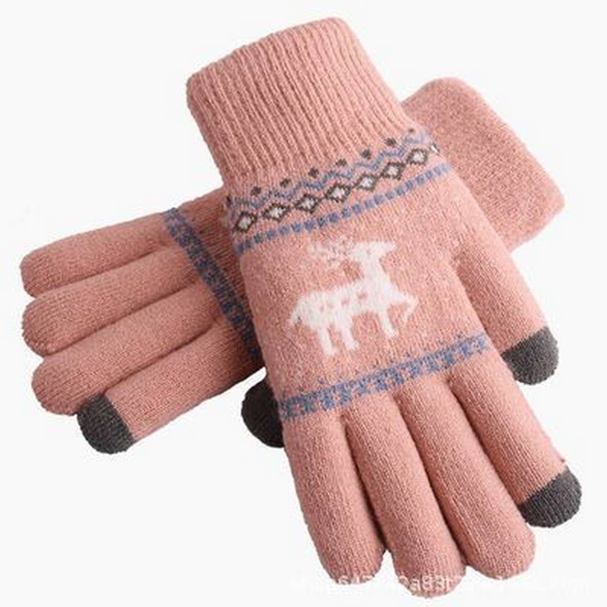 CWAG00571_WOMEN WINTER DOUBLE LAYER KNIT TOUCHSCREEN GLOVES