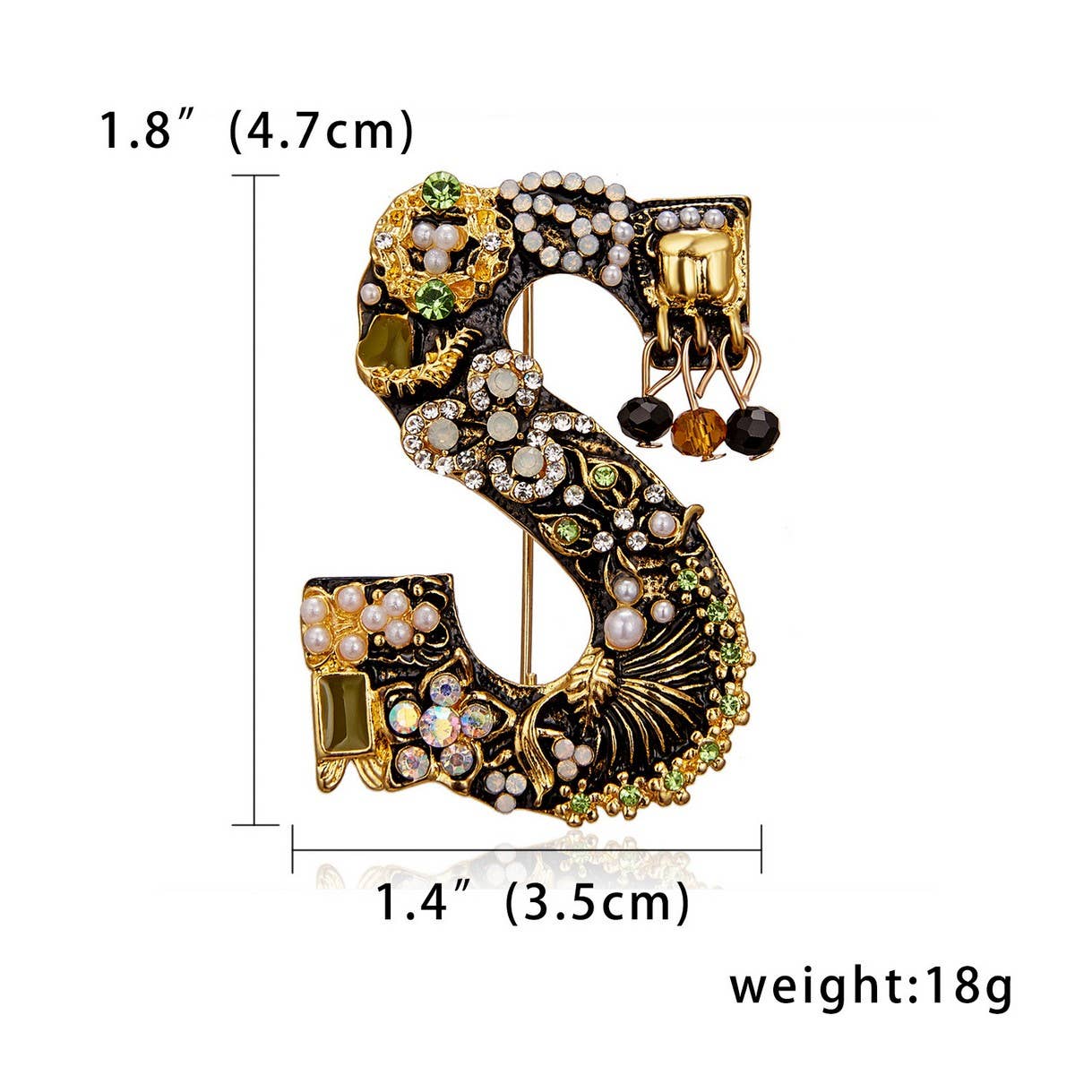 CWAJE2565_LETTER PEARL RHINESTONE OIL PAINTING BROOCH