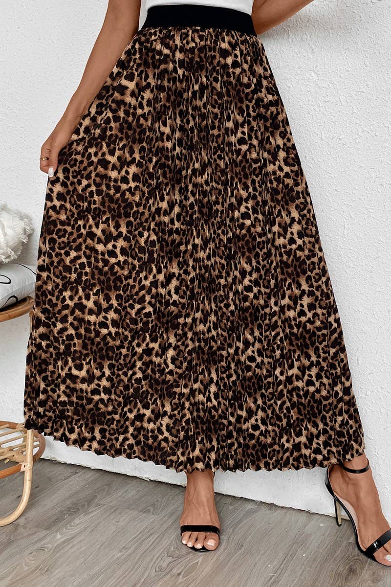 CWBLS0290_ELEGANT LEOPARD PRINT PLEATED BOTTOM SKIRT