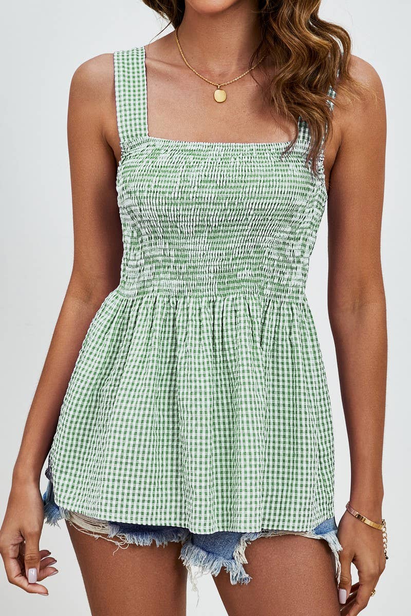 CWTBLSL0703_CASUAL PLAID ADJUSTABLE STRAP TOP