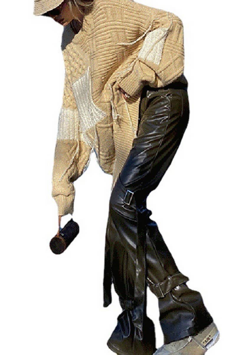 CWBLP1098_HIGH ELASTIC PU STRAPPY LEATHER PANTS