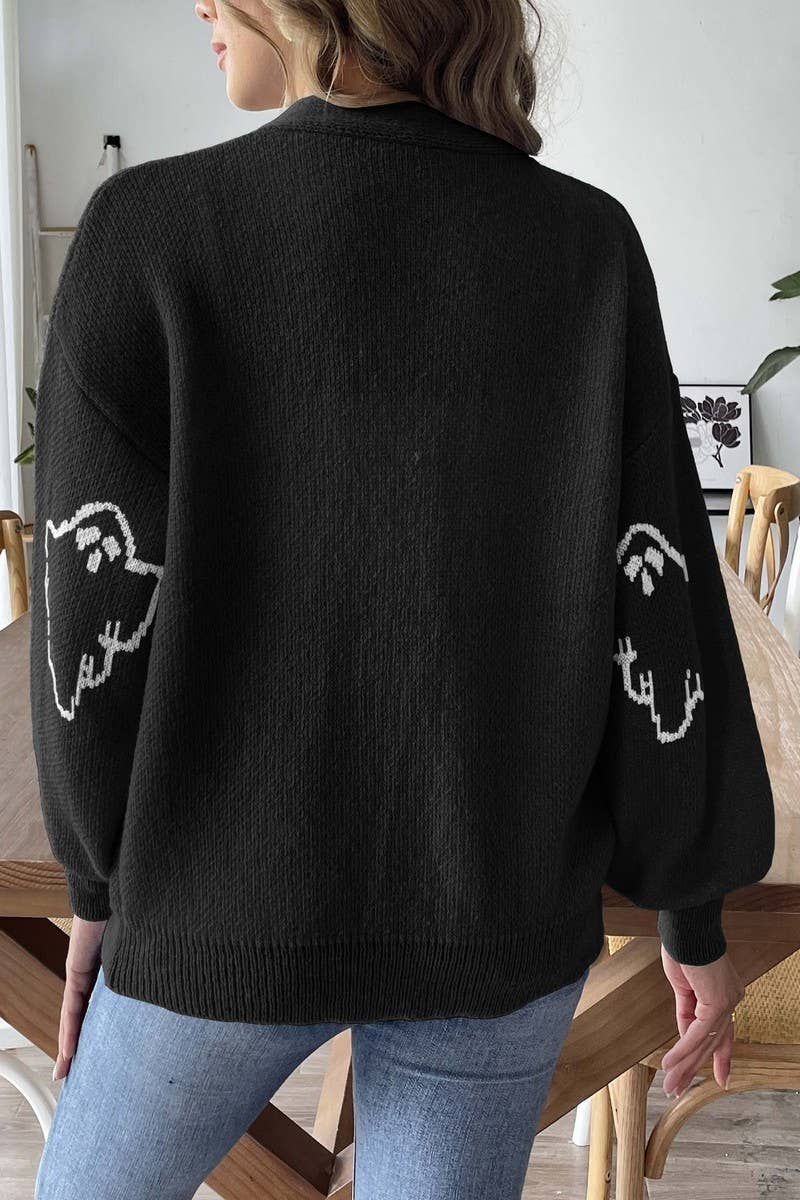 CWOSWL07370_WOMEN HALLOWEEN KNIT CARDIGAN WITH CARTOON PATTE