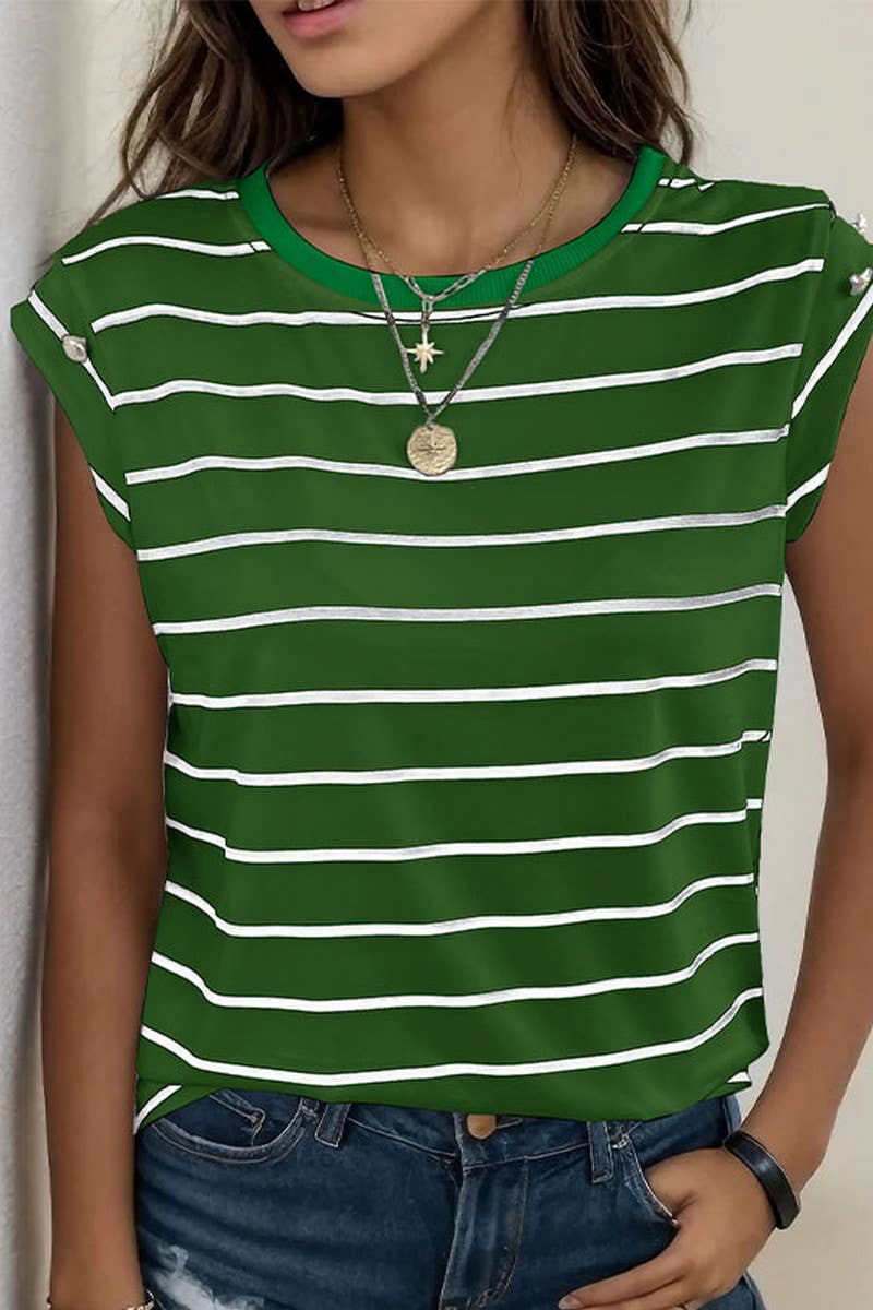 CWTTS1290_SUMMER FASHION SLEEVELESS STRIPED T-SHIRT