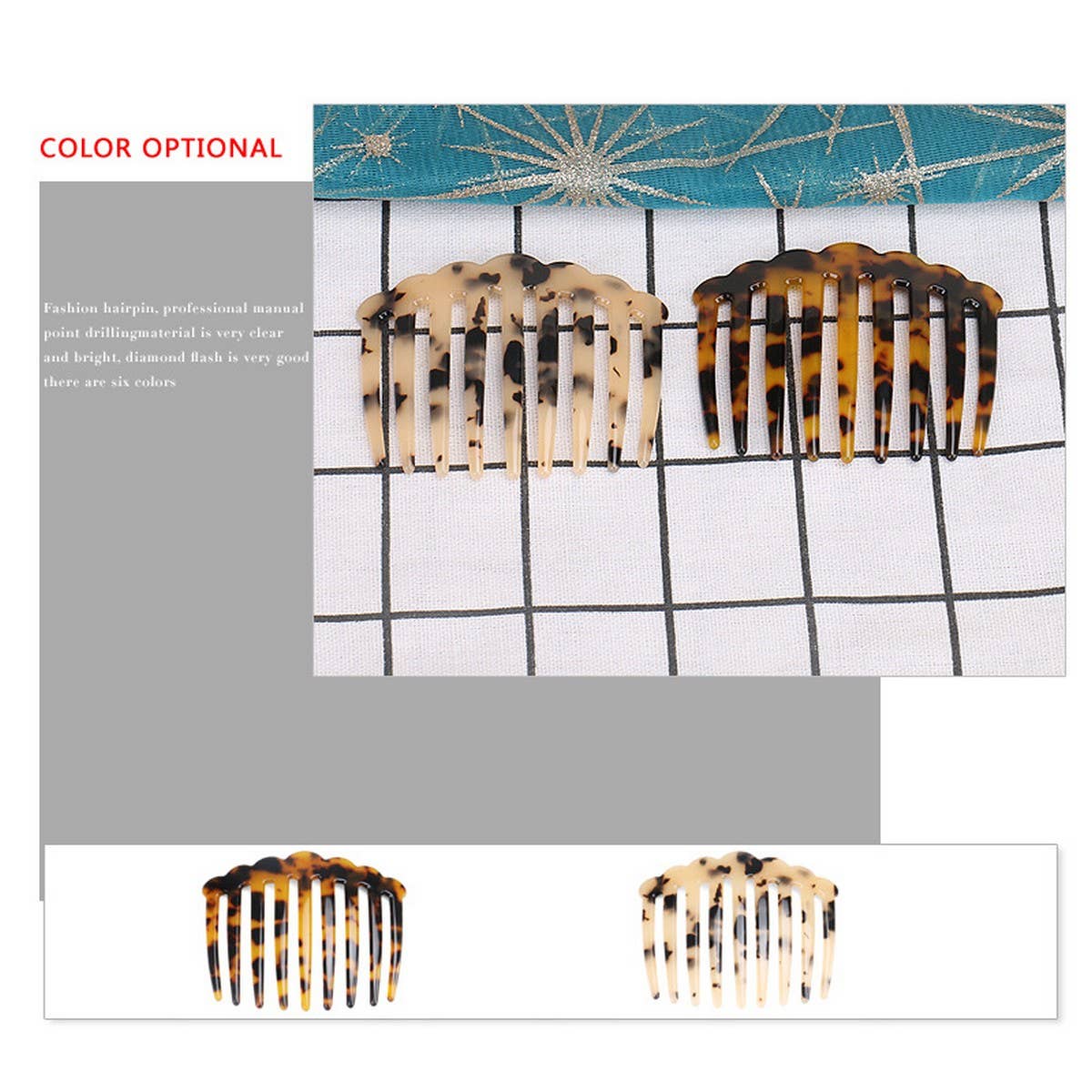 ACETATE HAIR COMB VINTAGE LEOPARD PRINT INSERTCOMB_CWAHA4206