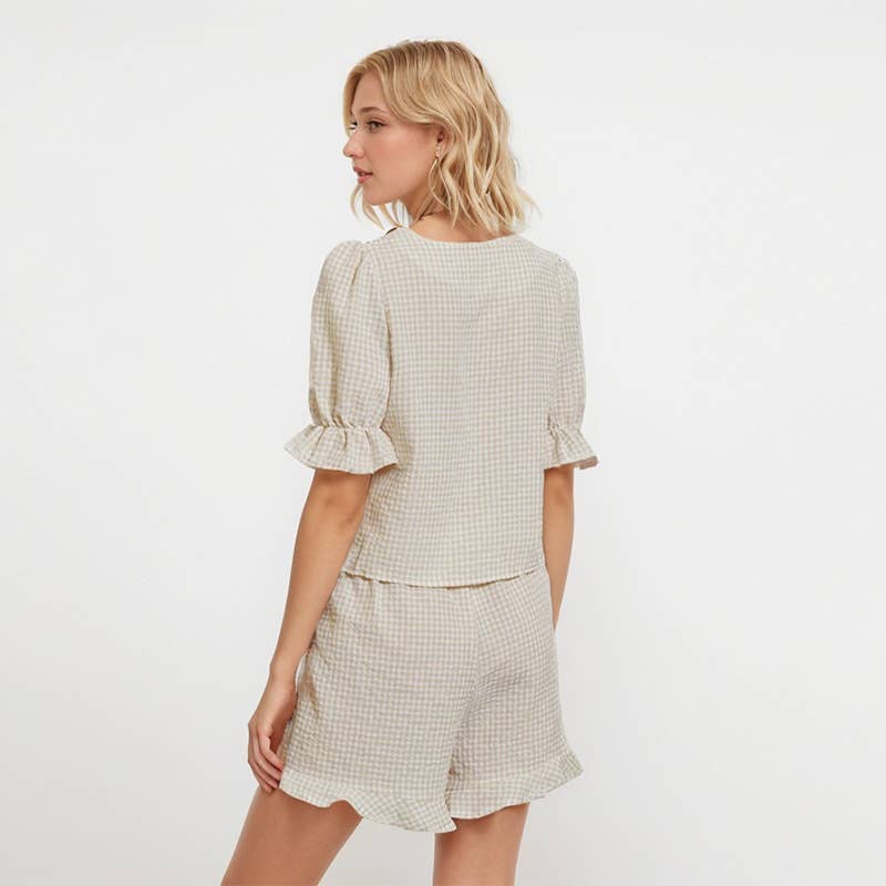 CARDIGAN SOLID COLOR TOP STRAIGHT SHORTS SUIT