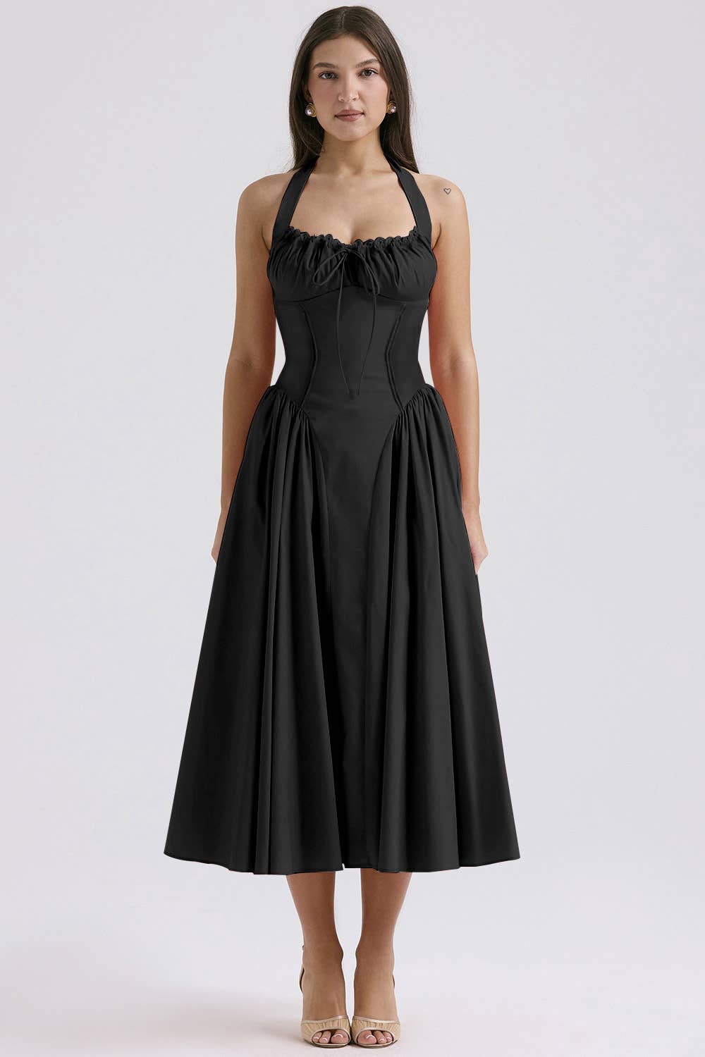 Chic high-end fit & flare backless halter dress