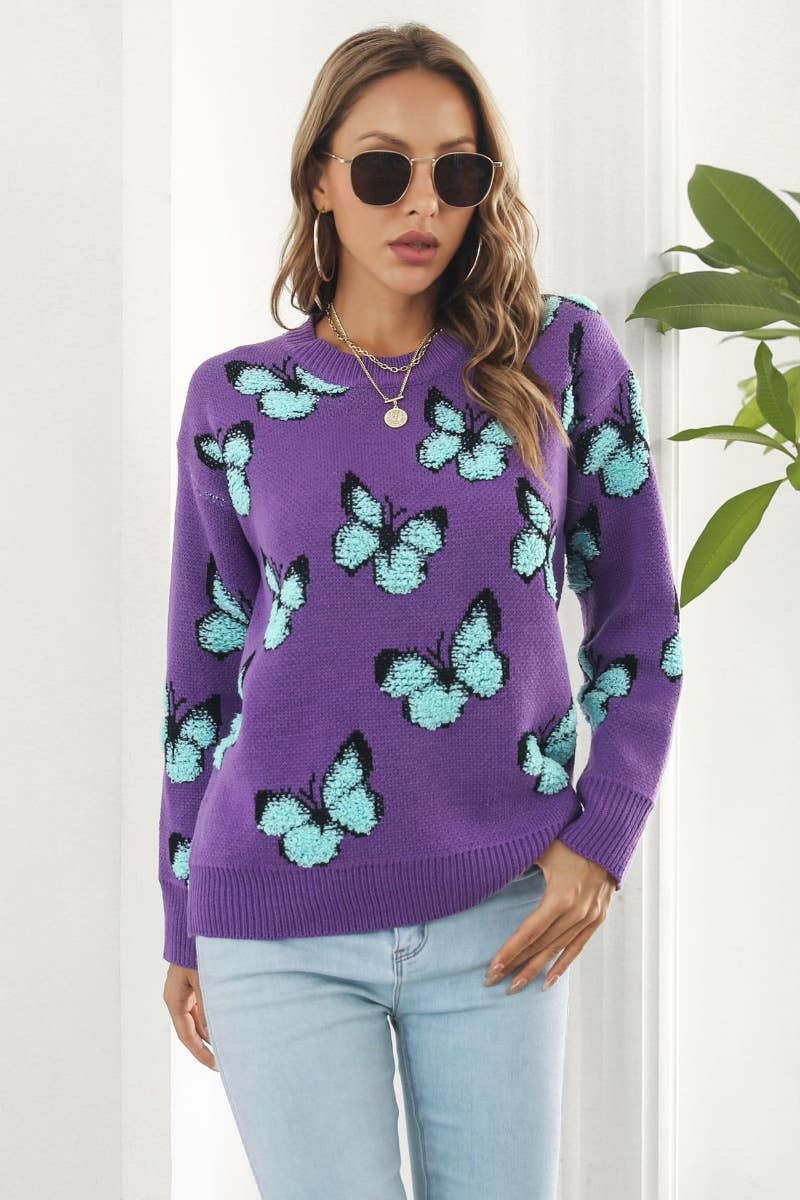 CWOSWL6374_KNIT LOOSE BUTTERFLY LONG-SLEEVED SWEATER