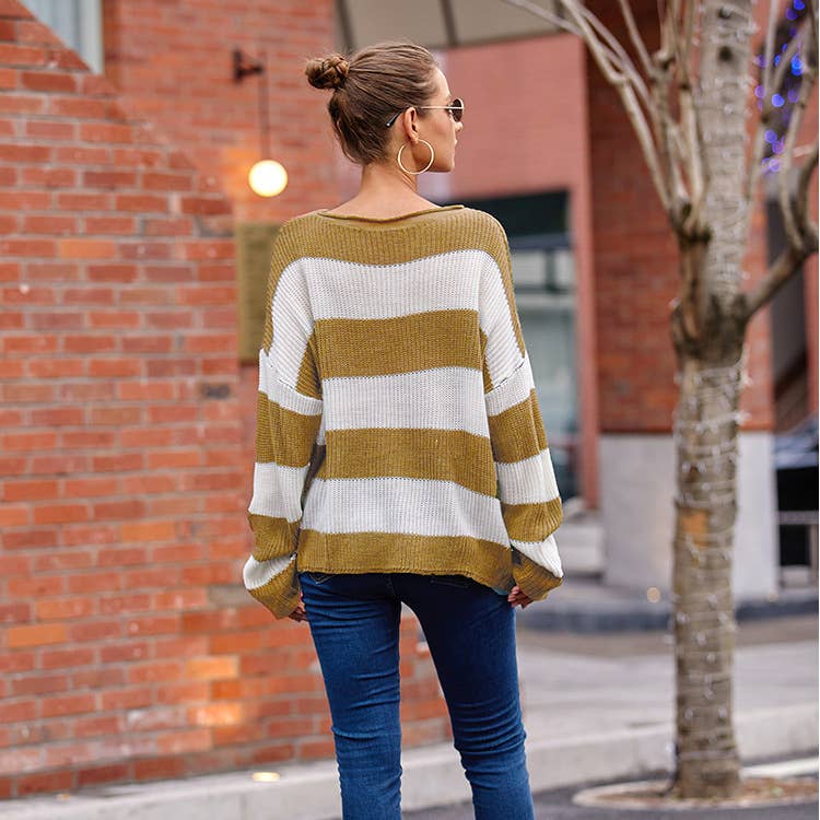 CREW-NECK STRIPED SWEATER WITH ROLLED EDGE