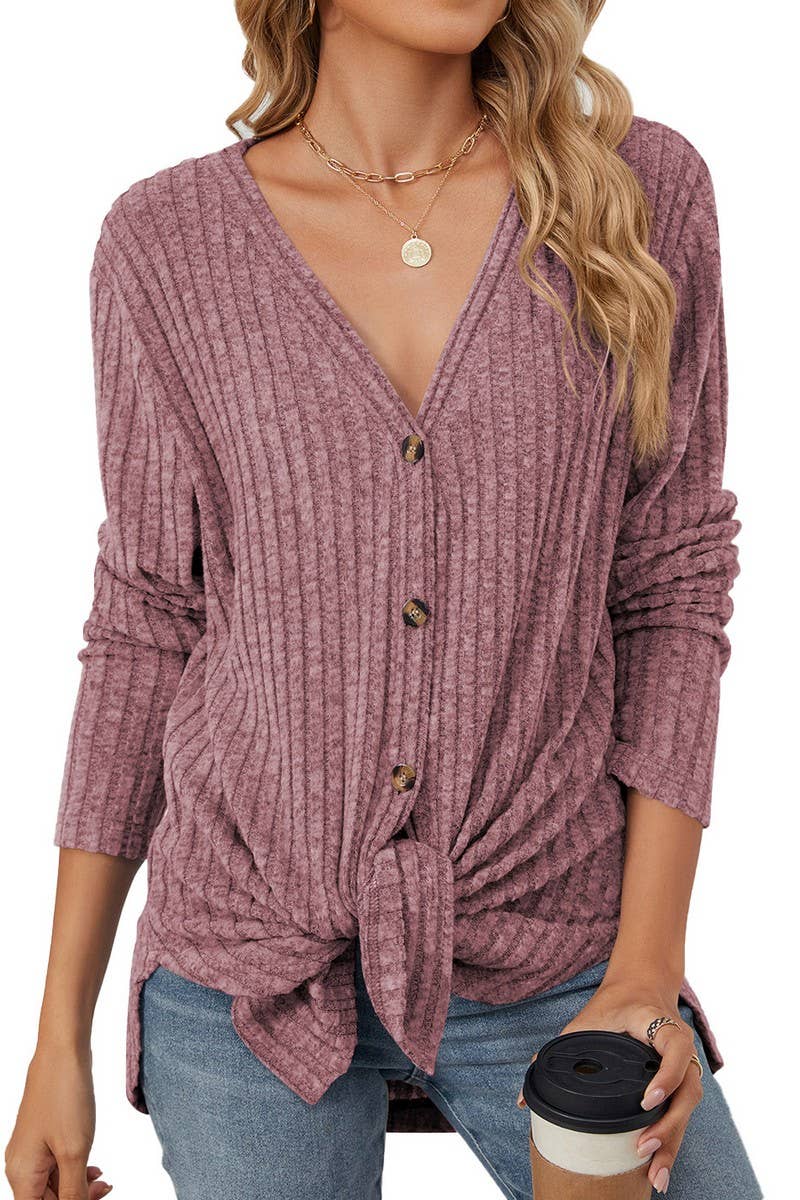 CWOCAL00864_SOLID BUTTON LONG SLEEVE CASUAL CARDIGAN