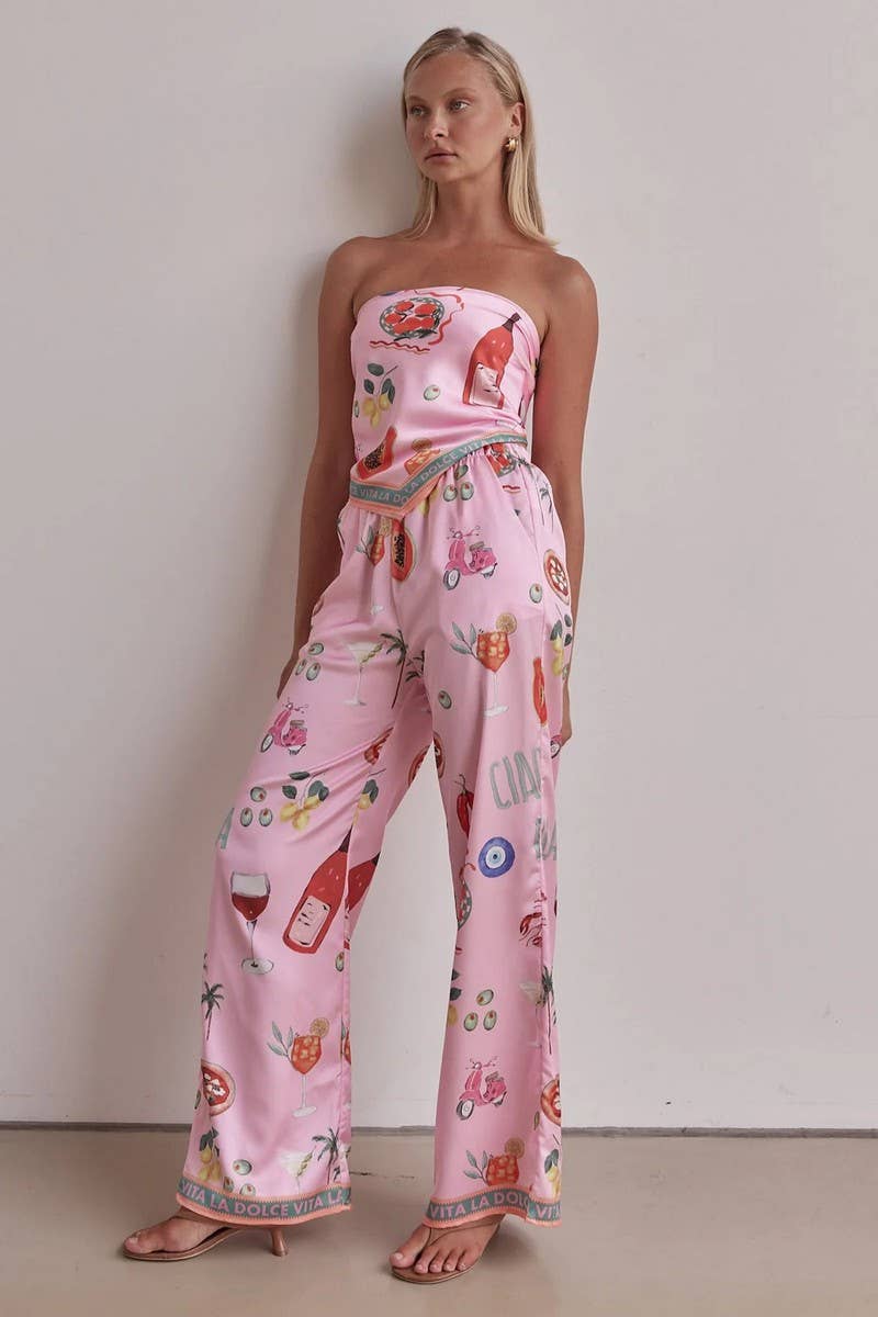 CWSTB1791_PRINTED STRAPLESS WIDE LEG TWO PIECE SET