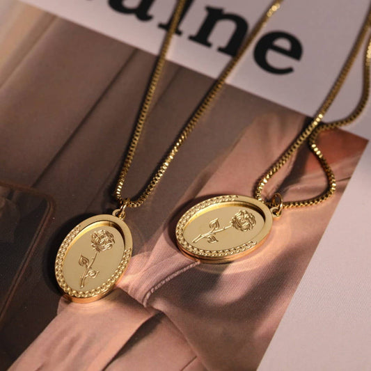 STAINLESS STEEL VINTAGE ROSE PENDANT NECKLACE_CWMM3777