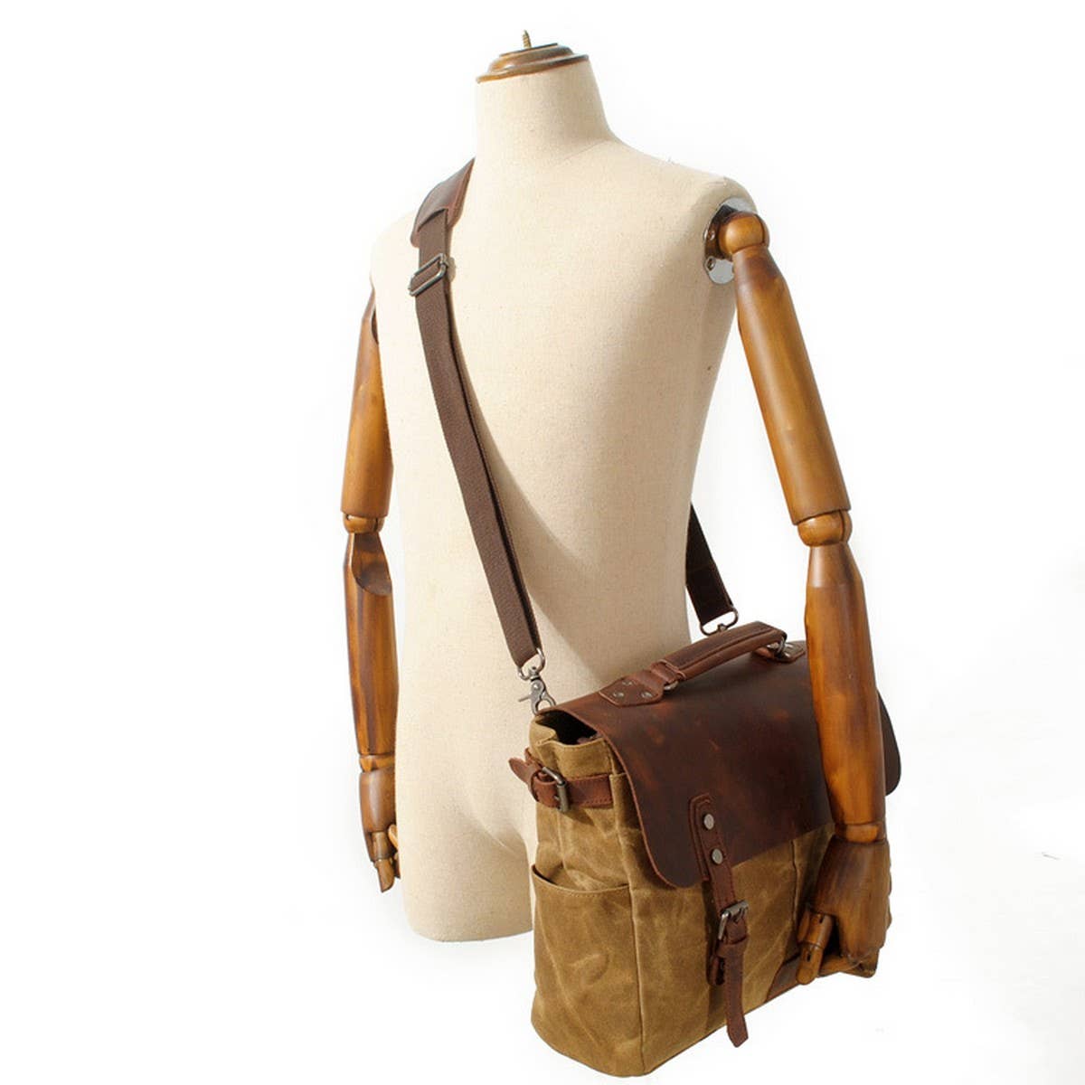 Men's Retro Waxed Canvas Leather Messenger Bag_CWAB5559