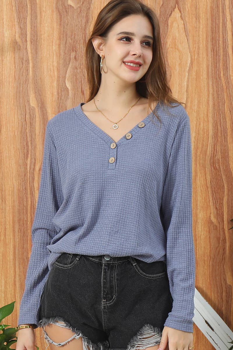 CWTTL1009_HENLEY NECK LOOSE FIT LONG SLEEVE KNIT SWEATER