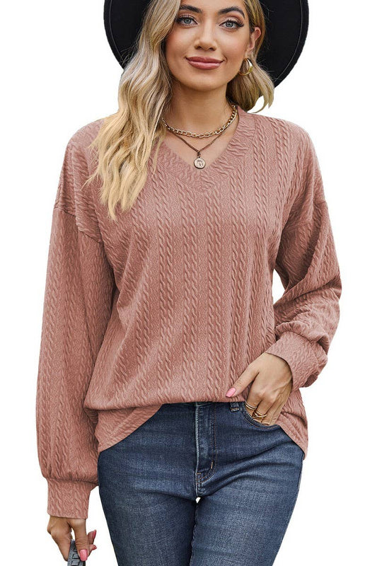 CWTBLL0498_V-neck Pullover Long Sleeve Top