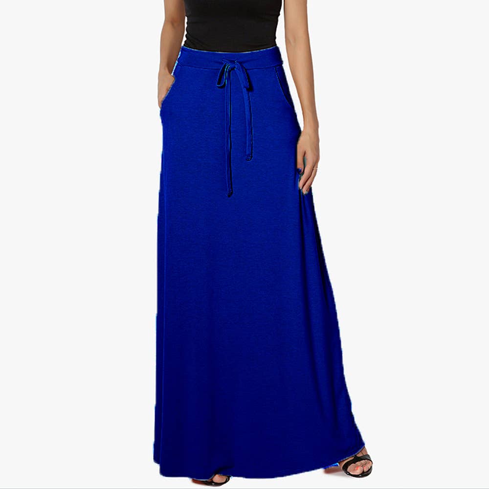 Casual solid color drawstring long skirt