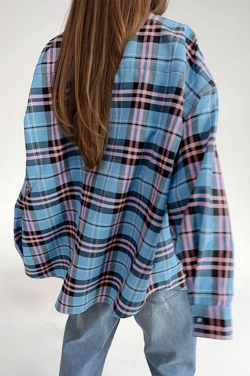 CWTBLL00630_RETRO LOOSE CASUAL LONG-SLEEVED PLAID JACKET