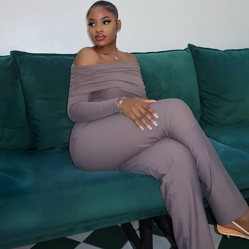 CASUAL SOLID COLOR PLEATED SHOULDER TOP ONESIE