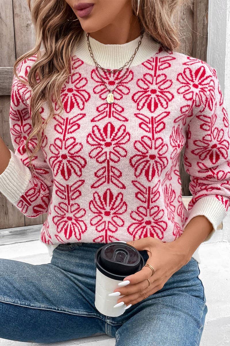 CWOSWL3838_PINK JACQUARD TURTLENECK SWEATER