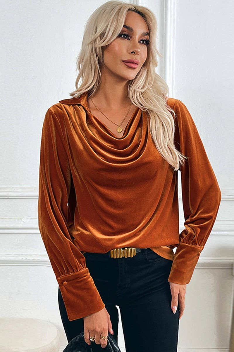 CWTBLL2038_TEMPERAMENT RETRO VELVET LAPEL SHIRT TOP