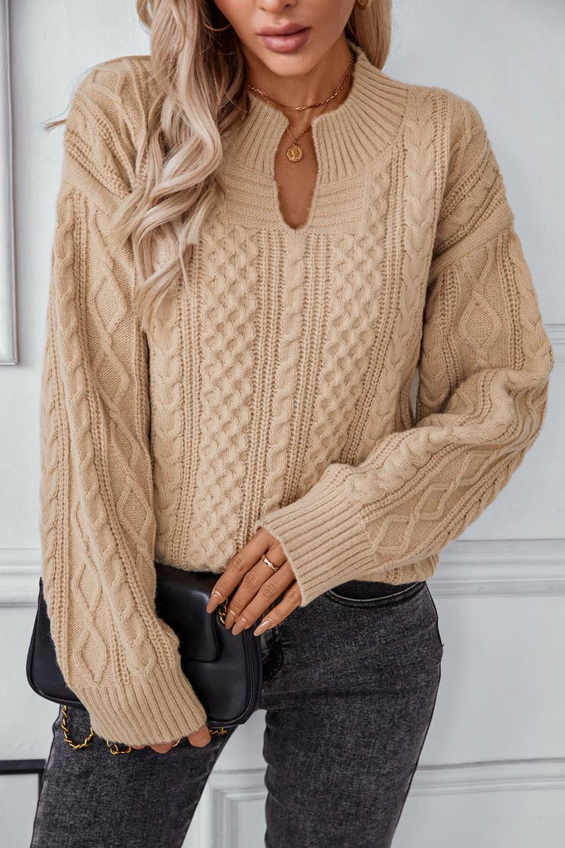 CWOSWL2827_SOLID COLOR CABLE KNIT PULLOVER SWEATER
