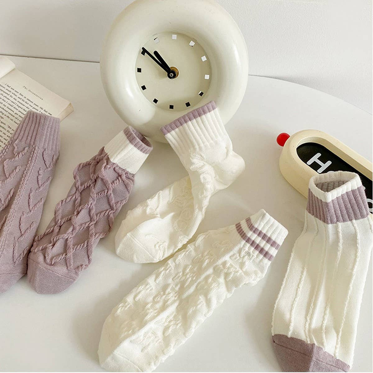 CWMS2499_SPRING AND SUMMER TARO PURPLE DIAMOND SOCKS