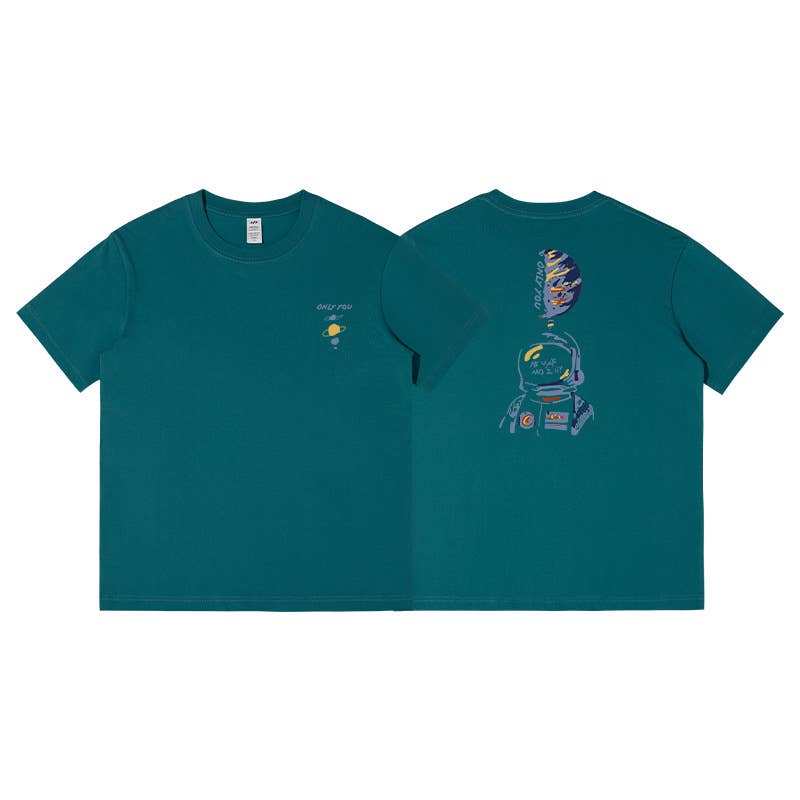 CWTTS0952_ASTRONAUT PRINT CASUAL LOOSE CREW NECK T SHIRT