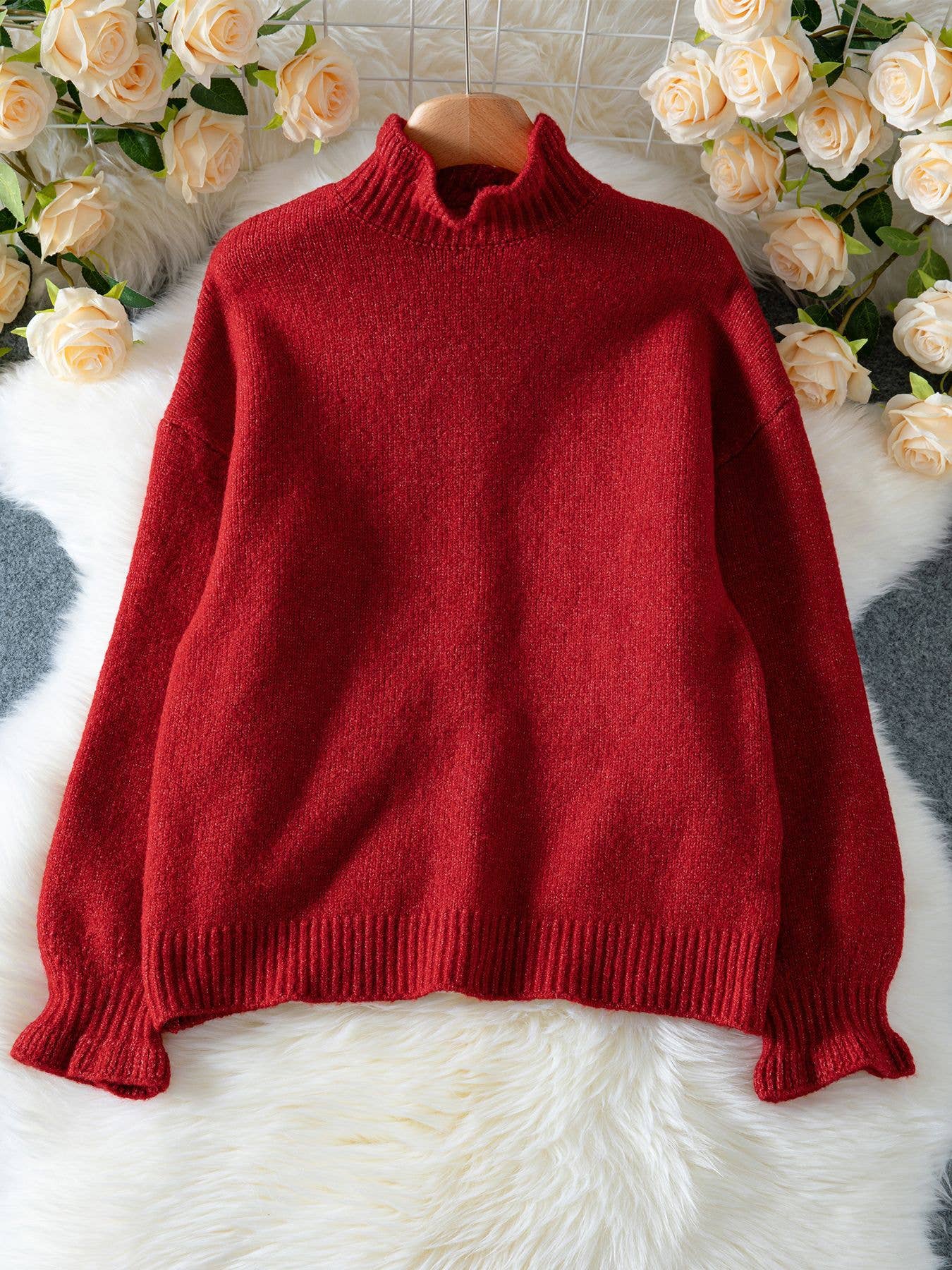 Casual high-neck solid color loose sweater