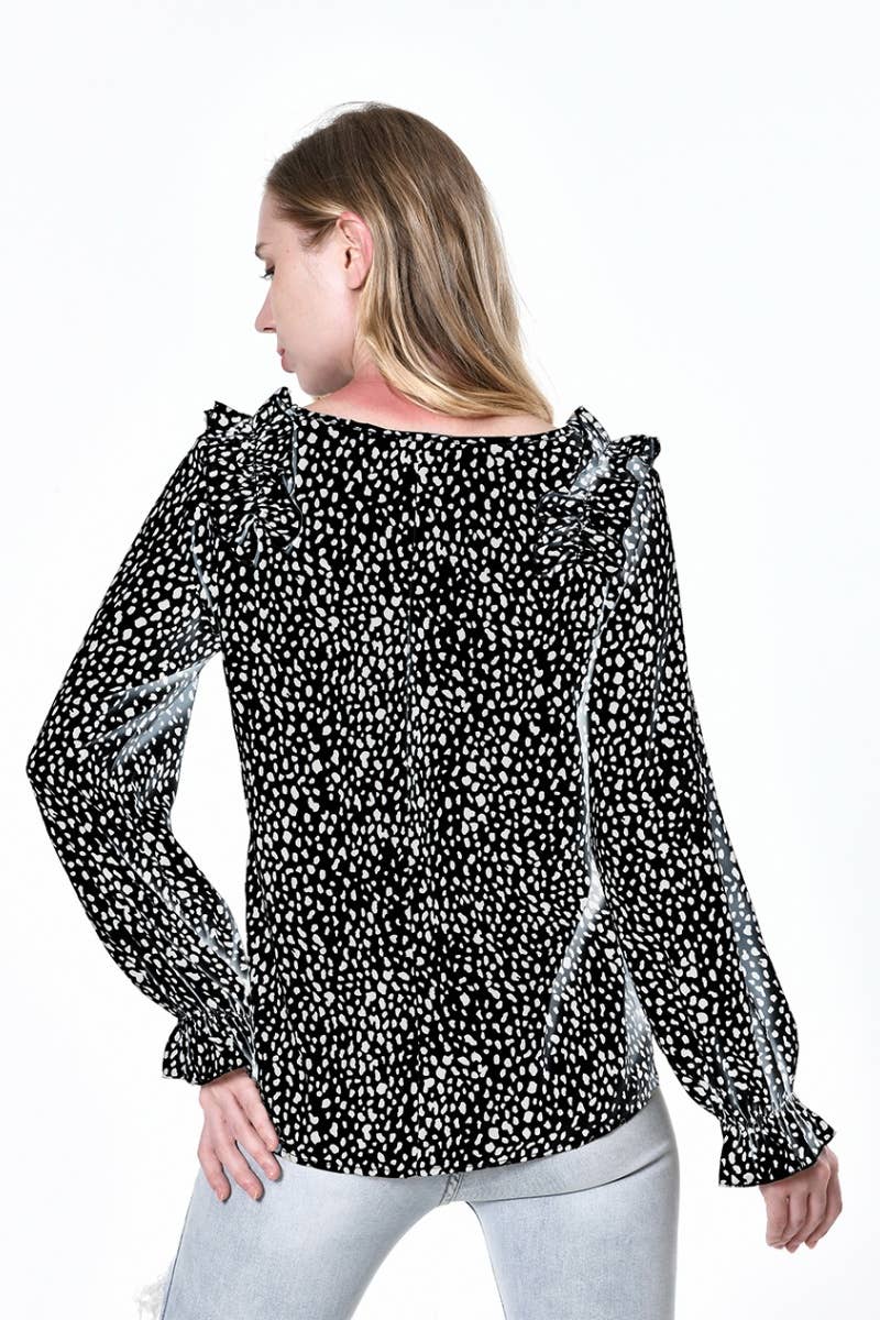 CWTBLL2485_V-NECK LEOPARD PRINT LONG-SLEEVED TOP