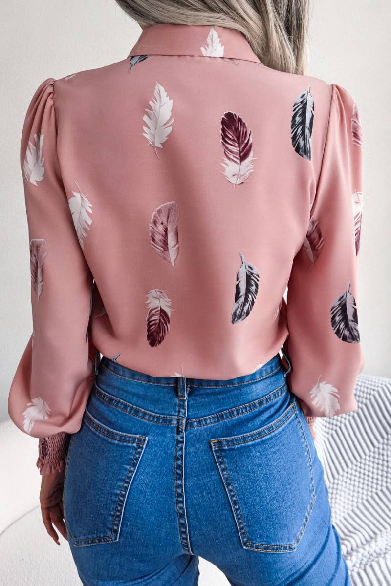 CWTSTL1206_SUMMER CASUAL FEATHER PRINT LONG-SLEEVED SHIRT