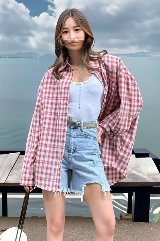 CWTBLL00599_LOOSE AND REFRESHING PLAID LONG-SLEEVED SHIRT