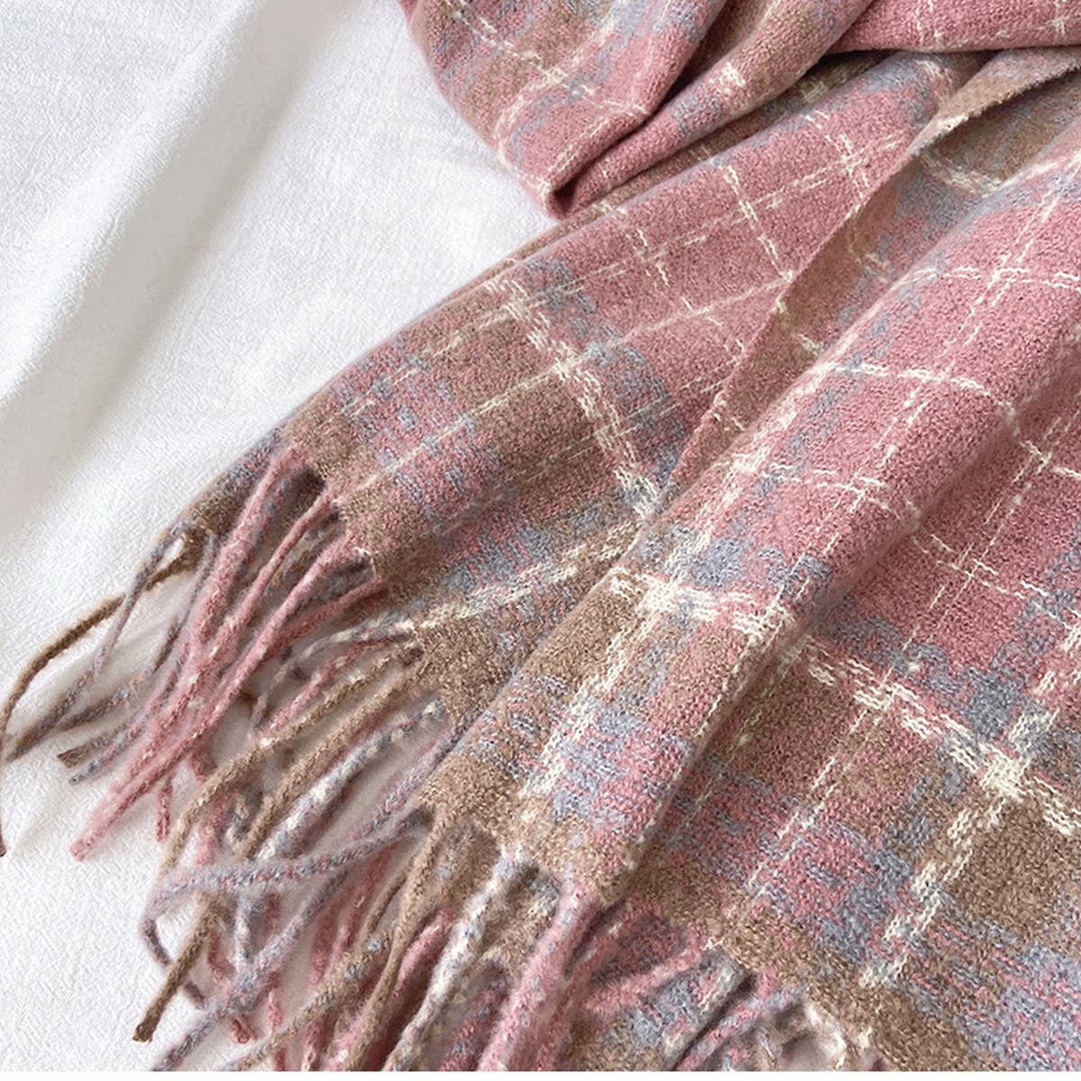 Plaid Tassel Scarf - Wrap for Students & Couples_CWASC1461