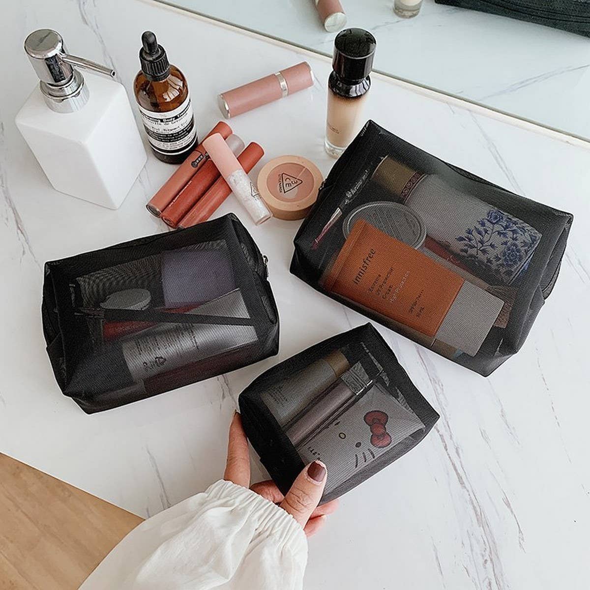 PORTABLE MESH COSMETIC BAG THREE-PIECE SET_CWAB4482