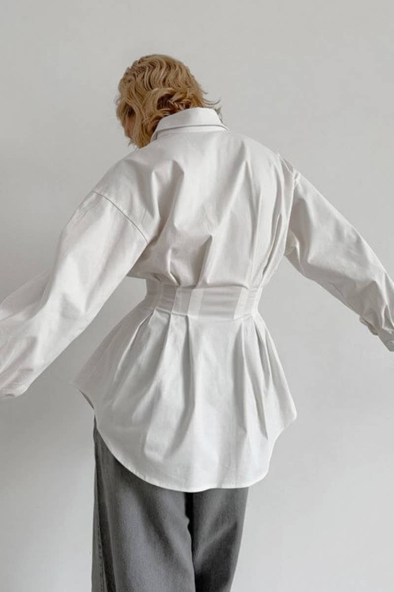 CWTSTL2592_WAISTED LONG-SLEEVED COMMUTER LONG SHIRT