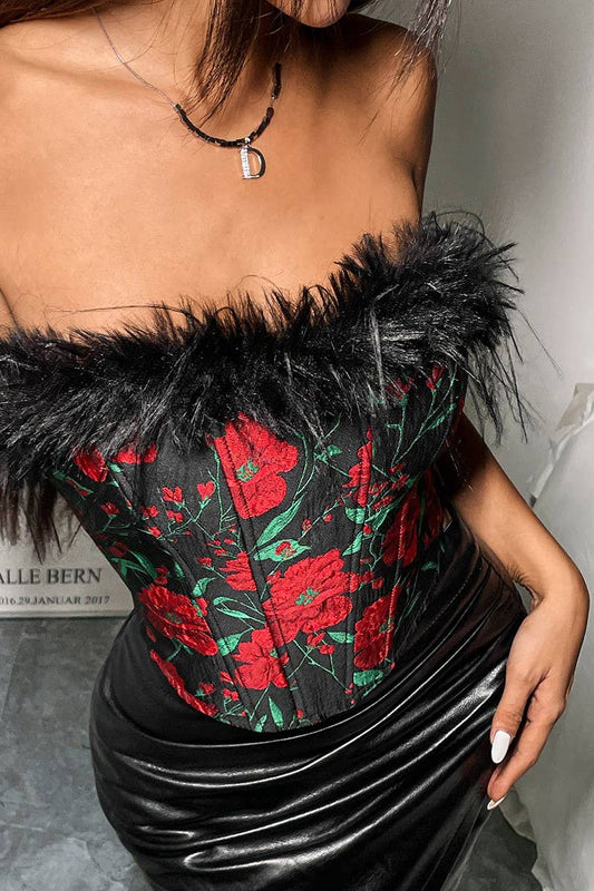 CWTTT0051_ROSE PRINT FEATHER HERRINGBONE BANDEAU TOP