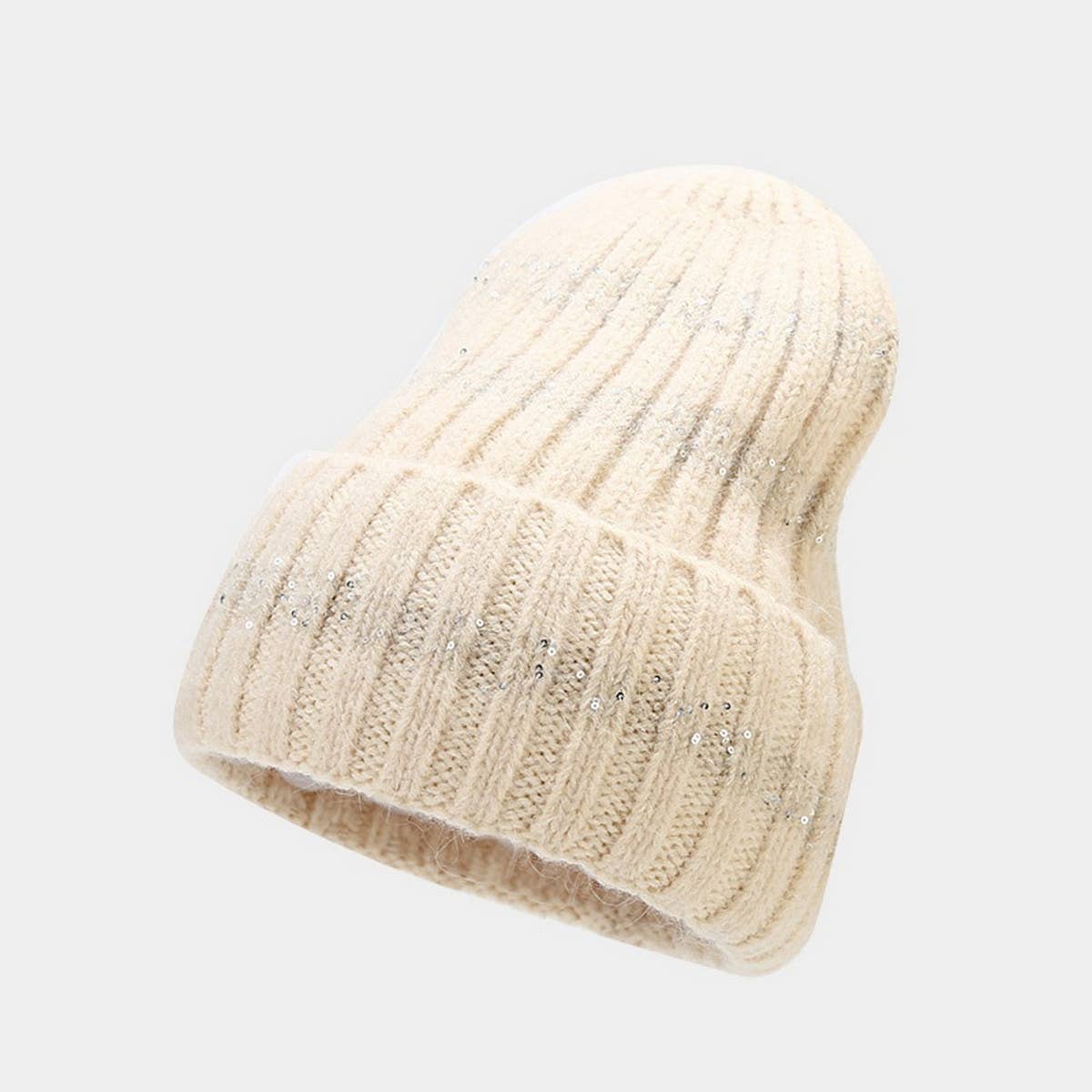 OUTDOOR COLD-PROOF CURLED SEQUINED KNITTED HAT_CWAH1604