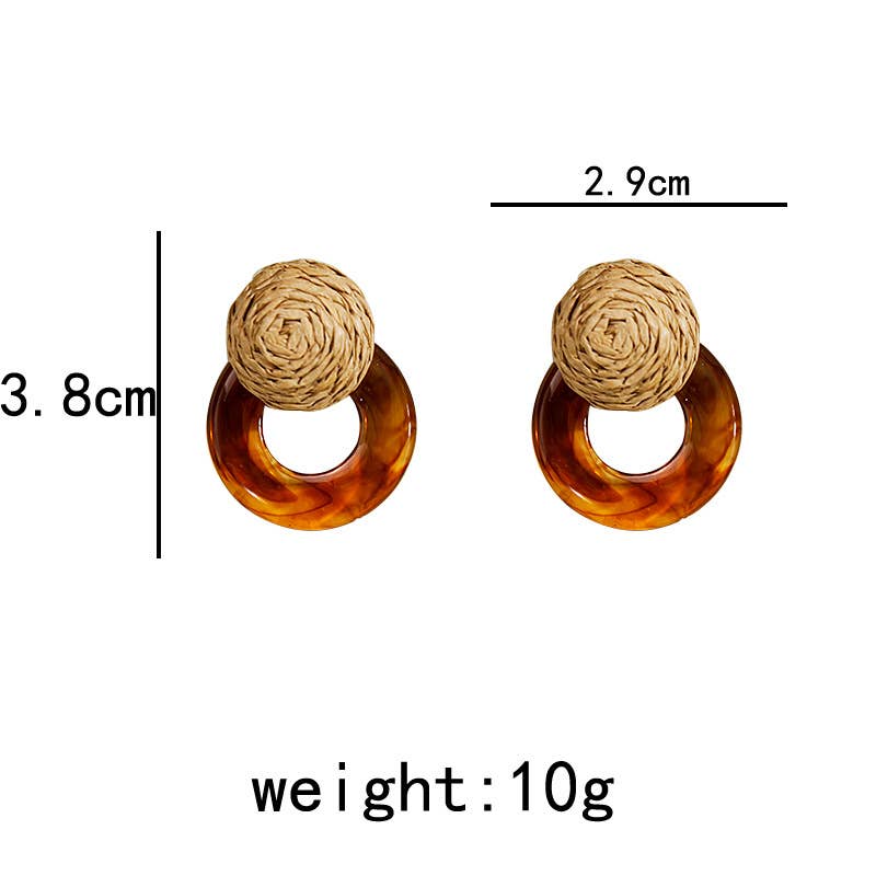 Silver needle French resin round stud earrings