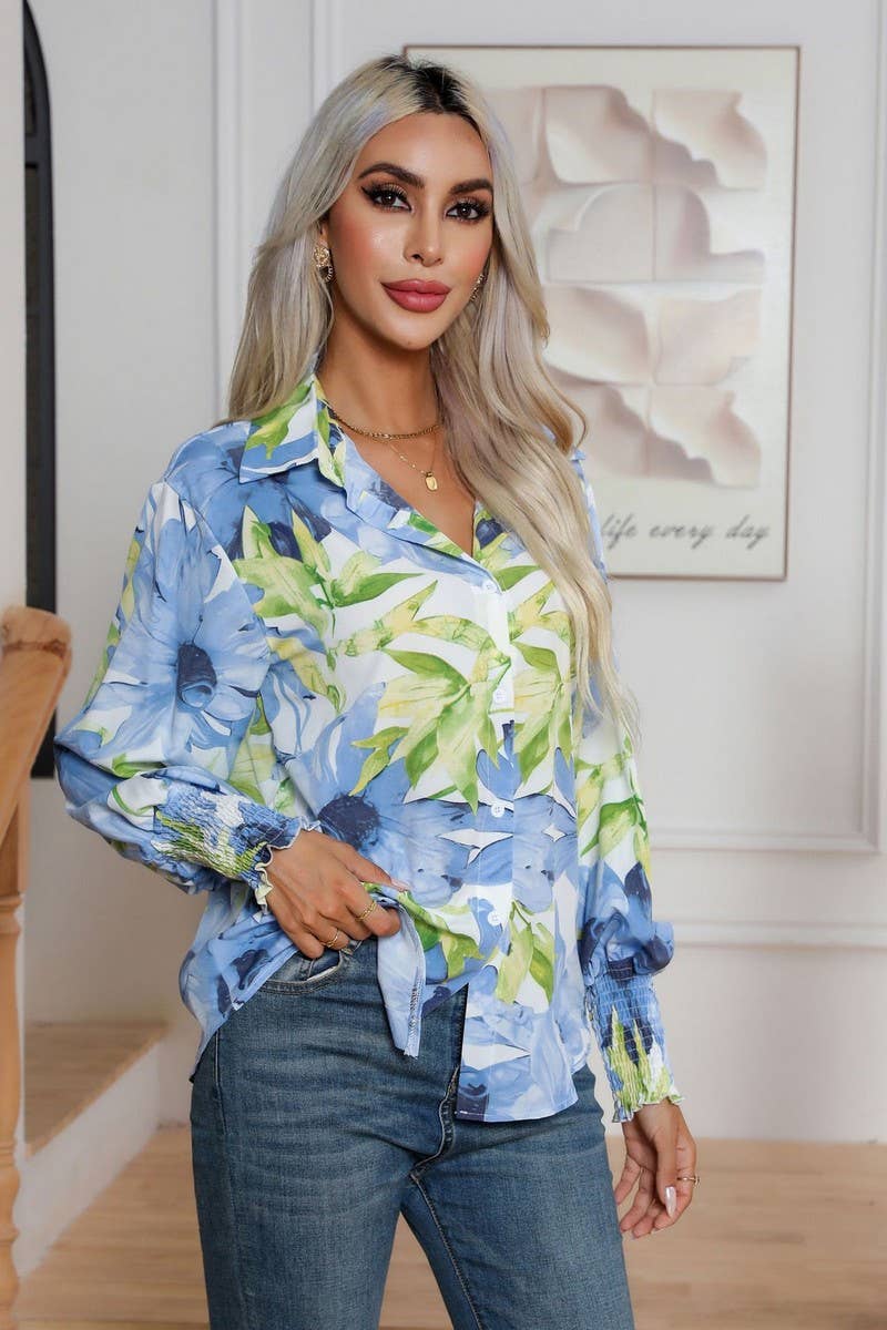 CWTBLL0699_Button Down Casual Long Sleeve Print Top
