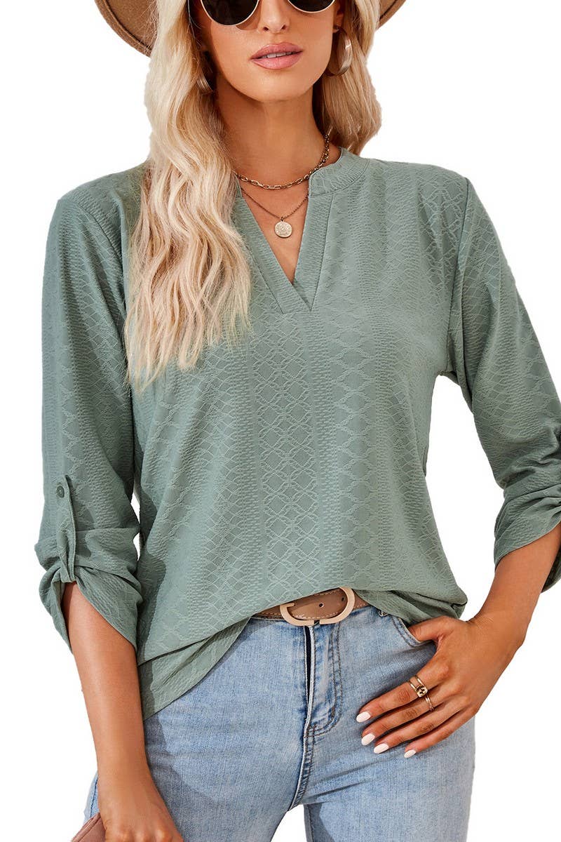 CWTSTL0856_V-neck Pullover Long Sleeve Top