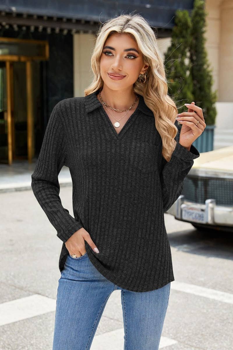 CWOSWL6560_WINTER POCKET LONG SLEEVE V-NECK SWEATER