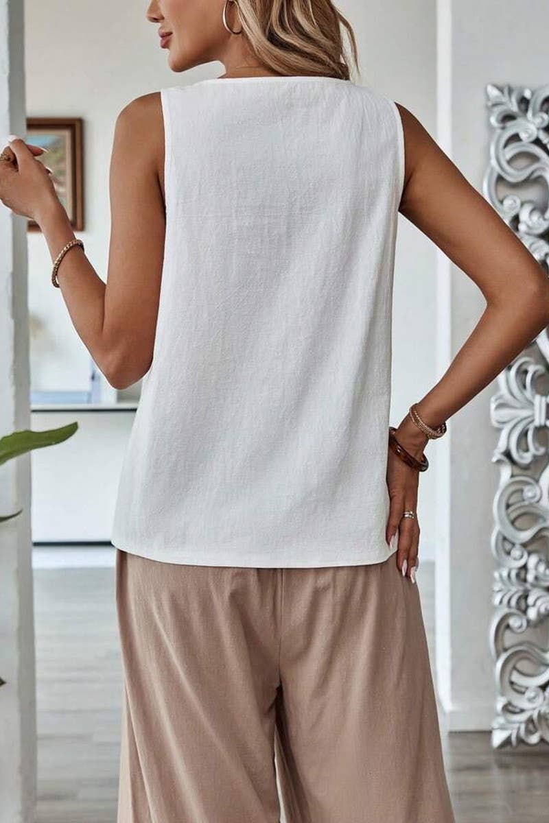 CWTTSL0514_LACE HOLLOW SLEEVELESS CASUAL SOLID COLOR VEST