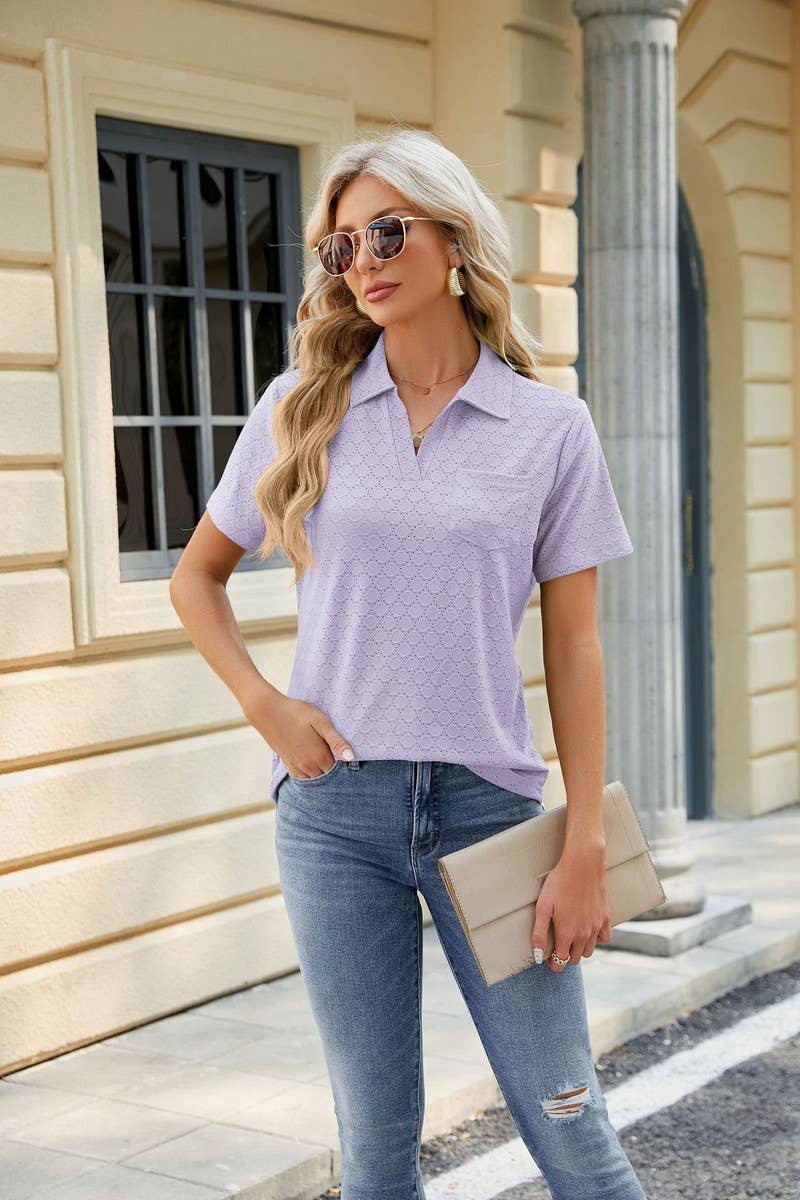 CWTTS0817_V-Neck Short Sleeve Knit Top