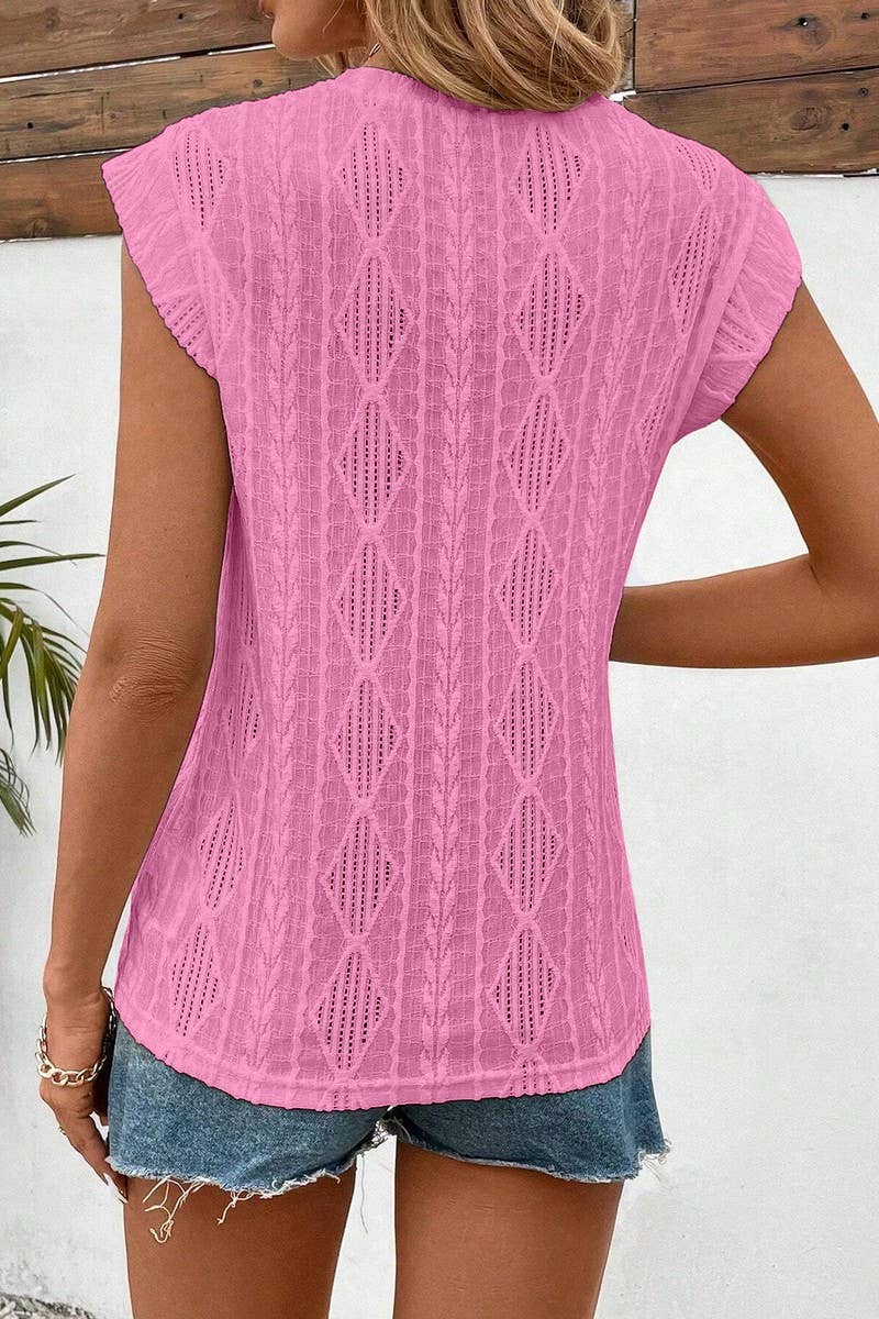 CWTBLS1615_ROUND NECK JACQUARD LOOSE T-SHIRT VEST