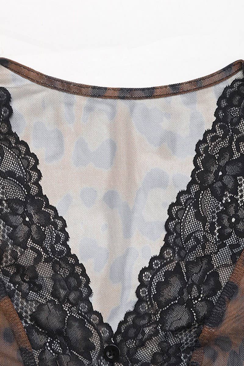 CWSBSL0093_LEOPARD PRINT MESH PANEL TRUMPET SLEEVE BODYSUIT